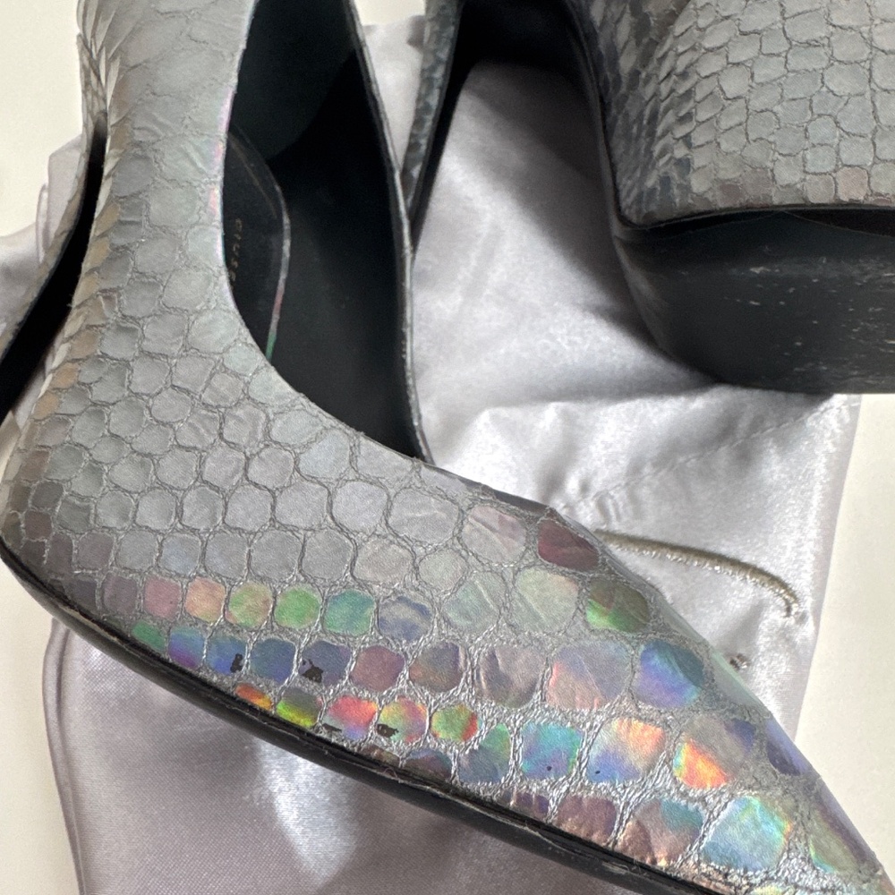 Giuseppe Zanotti Silver Iridescent Metallic Heels Size 5 EUC 4.25" Stiletto - Picture 3 of 17